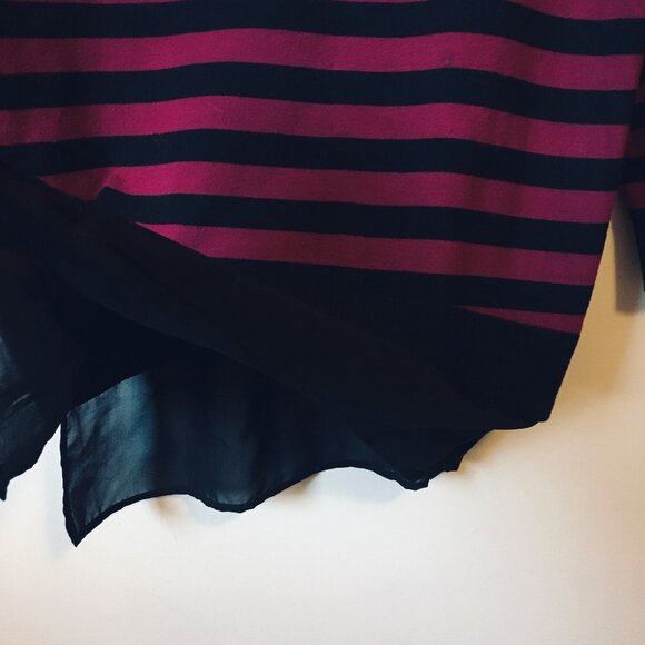 Cable & Gauge Bilayer Knit Malbec and Black Striped Top - Picture 5 of 16